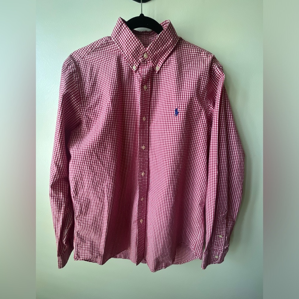 Ralph Lauren Mens Dress Shirt- Red and White- Size M